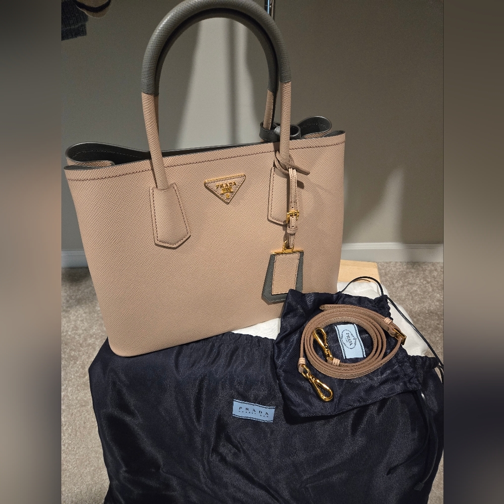 Authentic Prada Medium Saffiano Leather Double Bag.